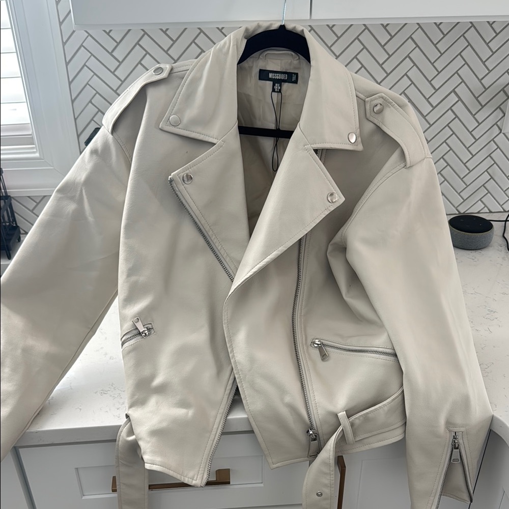 Oversized Cream Leather Jacket